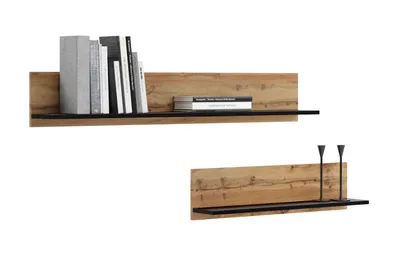Produktbild von Wandregal 2 Stück je 100cm breit, Wandboard, dunkles Holz mit schwarzem Schwebe-Regal für Bücher, Bilder, Deko, Wohnzimmer, Schlafzimmer, Esszimmer