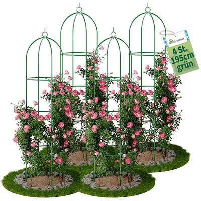 Produktbild von TTL GARDEN Rankhilfe Obelisk XL 195x40cm grün 4er Set – Rankgitter Metall