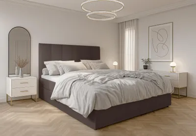 Image de AX LIVING Lit avec rangement Merea lit double lit marron lit 160x200cm