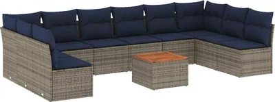 Produktbild von vidaXL 11-tlg. Garten-Sofagarnitur mit Kissen Grau Poly Rattan