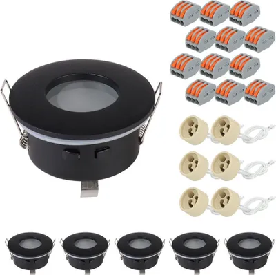 Produktbild von hoftronic LED Einbaustrahler 6er Set 83mm GU10 Fassung IP44 Schwarz