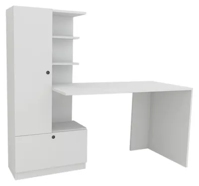 Image de Bureau d'étude avec bibliothèque en panneau mélaminé blanc 149,5 cm
