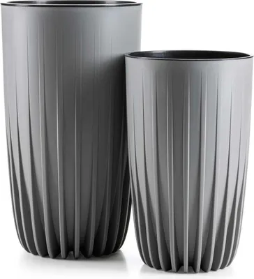 Immagine prodotto di HowHomely | Set di fioriere - Stripped - Grigio - Design moderno - Resistente alle intemperie e facile da pulire - Vasi da fiori