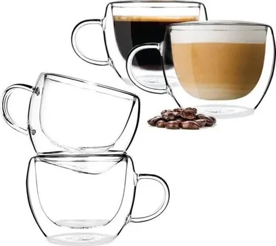 Obrázek produktu pro Dvoustěnný skleněný šálek na kávu - čirý - 150 ml - 4 kusy