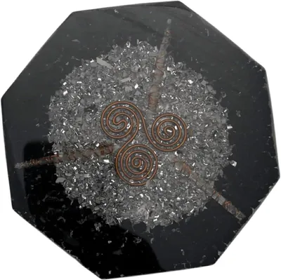 Produktbild von CHONIT Orgonit Untersetzer Schwarz Kupferspirale Harz Turmalin Deko