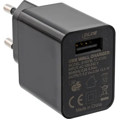 Zdjęcie produktu dla Ładowarka USB, pojedyncza, zasilacz, adapter, 100-240V do 5V/2.5A, czarna