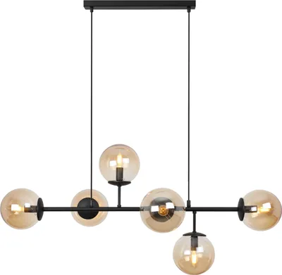 Image de Plafonnier Siena noir 6 flammes verre miel E14 bras longs