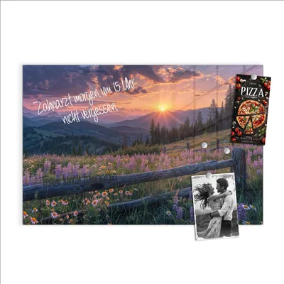 Produktbild von Magnettafel 90x60cm Pinnwand Whiteboard beschreibbar - Sonnenuntergang Wiese
