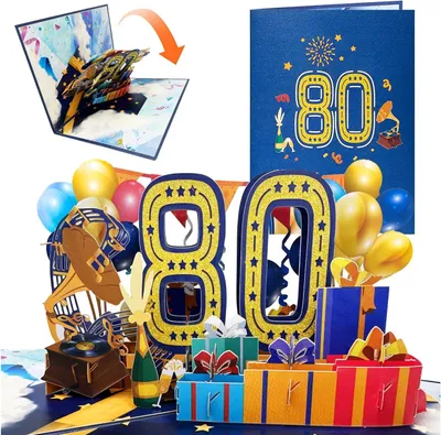 Obrázek produktu pro Allecto Premium – 3D pop-up přání k 80. narozeninám pro muže a ženy – rodina, přátelé, děti – překvapivý efekt – slavnostní pozdravy