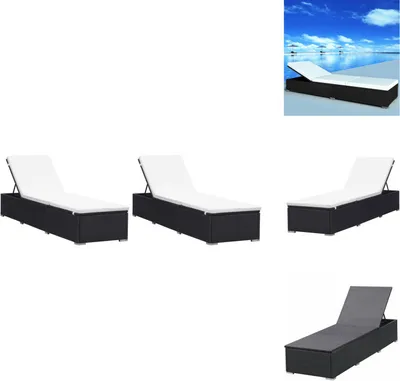 Produktbild von vidaXL Sonnenliegen mit Auflage 2 Stk. Poly Rattan Schwarz -  Sonnenliegen