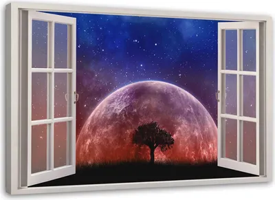 Produktbild von Leinwandbild fenster - mond 60x40 cm Feeby lila wandbild bereit zum aufhängen