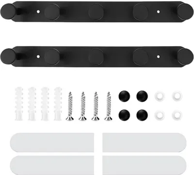 Produktbild von Unyqoos® Set aus zwei vielseitigen schwarzen Wandhaken für Kleidung und Accessoires