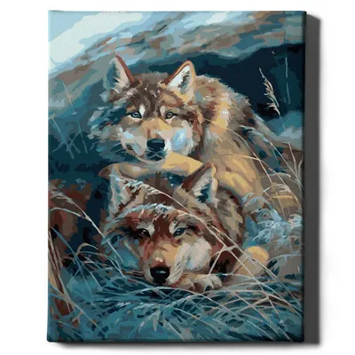 Produktbild von Oh Art! – Malen nach Zahlen Set – 40x50cm, mit Holzrahmen und Pinseln "Wölfe" DIY