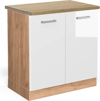 Produktbild von Spülenunterschrank Vicco R-Line Weiß Hochglanz 80 cm , AP Eiche, Model 46933