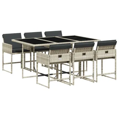 Produktbild von vidaXL 7-tlg. Garten-Essgruppe mit Kissen Hellgrau Poly Rattan