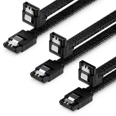 Produktbild von deleyCON SATA 3 Nylon Kabel Set 30cm 90° gewinkelt, 3 Stück - Schwarz
