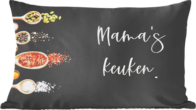 Produktbild von MuchoWow® Zierkissen Sofakissen Wohnzimmer Dekokissen 60x40 cm Mutter - Küche - Sprichwörter - Mamas Küche - Zitate - Kopfkissen - Polster mit Foto