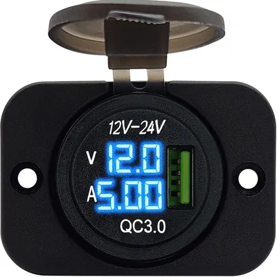Produktbild von ProRide 12V USB-Einbau-Steckdose mit Voltmeter/Amperemeter QC3.0