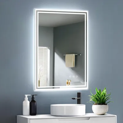 Produktbild von GIMBELEN Badspiegel mit Beleuchtung 50x70cm, 3 Lichtfarben Dimmbar LED Spiegel Bad, Anti-Beschlag, Badezimmerspiegel mit Beleuchtung Rechteckig, Touch