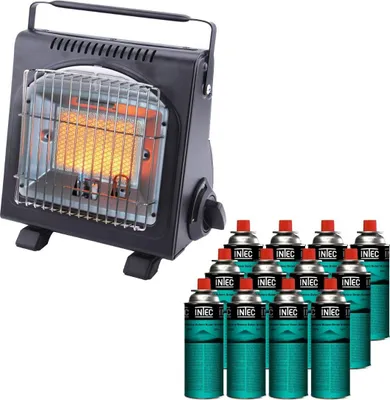 Image de Chauffage à gaz portable 1700W + 12 Cartouches gaz Allumage Piezo Thermocouple ODS Camping Pêche INTEC