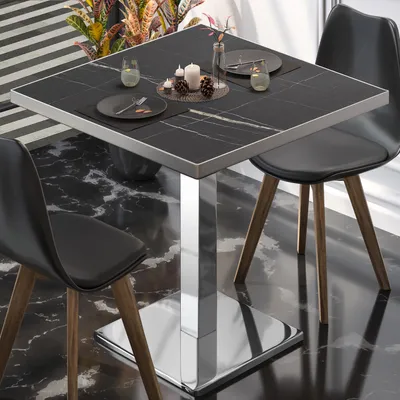Produktbild von BM | Bistrotisch | B:T:H 50 x 50 x 75 cm | Schwarz Marmor / Edelstahl | Quadratisch | Edelstahl Rand | Bistro Tisch Esstisch