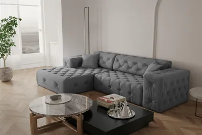 Produktbild von Ecksofa Designersofa CHANTAL in Stoff Opera Velvet Grau Ottomane Links