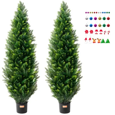 Image de Plante artificielle - Cèdre artificiel - Ficus (plante) - Plante décorative - Cèdre artificiel - Lot de 2 - Hauteur : 150 cm