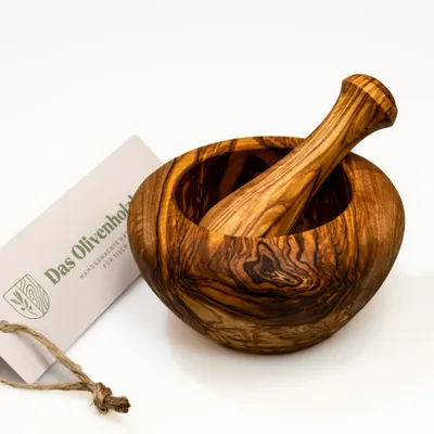 Produktbild von Solidchoice - Holzmörser mit Stößel aus Olivenholz, 14 cm