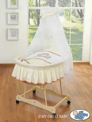 Produktbild von Weidenbett, Babykorb, großes Format mit kompletter Bettwäsche – handgefertigt und einfach zu montieren