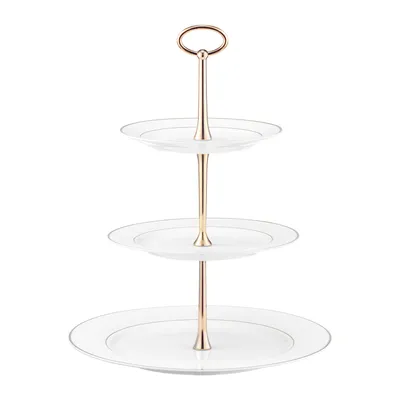 Produktbild von Ambition 3-stöckige Kuchenplatte 34cm, Porzellan weiß Gold, Tortenständer für Desserts