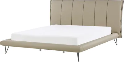 Produktbild von BELIANI Bett Beige 180 x 200 cm Kunstleder mit Lattenrost dekoratives Kopfteil mit vertikaler Versteppung Modern Glamour Look Schlafzimmer