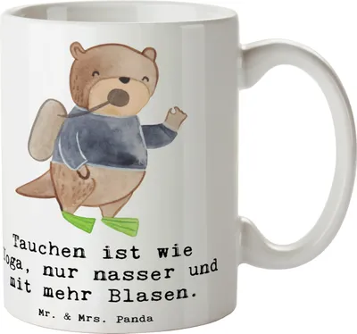 Produktbild von Mr. & Mrs. Panda Trinkbecher Tauchen Yoga - Weiß - Geschenk, Tasse, Sportler Geschenke, Becher, Meditative Erfahrung, Tauchermaske, Unterwasserwelt, Wassersport