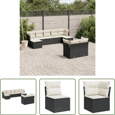 Produktbild von The Living Store 9-tlg. Garten-Sofagarnitur mit Kissen Schwarz Poly Rattan