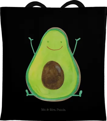 Produktbild von Mr. & Mrs. Panda Einkaufstasche Avocado Glücklich - Schwarz - Geschenk, Tasche, Laptoptasche, Shopping, canvas, Frucht, umhängebeutel, Freude, Chaos, Jutebeutel