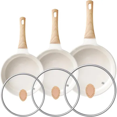 Obrázek produktu pro Sada pánví s nepřilnavým povrchem a pokličkami - Indukce a žáruvzdorné rukojeti - Granit 20cm 24cm 28cm - 3 kusy