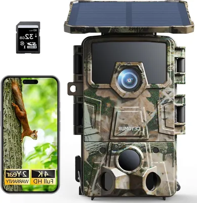 Zdjęcie produktu dla Kamera solarna do obserwacji przyrody - kamera myśliwska z detektorem ruchu - obserwacja przyrody - transmisja Wi-Fi 6 - wideo 4K o rozdzielczości 60 MP - kamuflaż