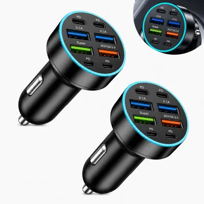 66W Auto-USB-Ladegerät, 6 Ports, 2x USB-A, 2x PD Type-C, 12-24V