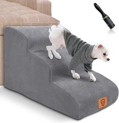 Produktbild von Famanu Hundetreppe 3 Stufen - mit waschbarem Bezug, antislip, für kleine Hunde und Katzen