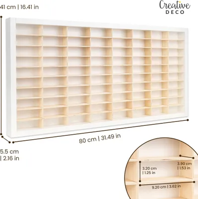 Produktbild von Creative Deco Weiß Setzkasten Holz Sammlervitrine für Autos - 80 verstellbare Fächer