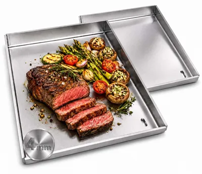 Produktbild von 2x Plancha Grillplatte 30x40cm aus Edelstahl für Gasgrill & Kohlegrill