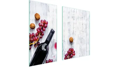 Produktbild von Herdabdeckplatten 2 teilig 75x52 Glaskeramikkochfeld Abdeckung Glas Schneidebrett Wein Holz