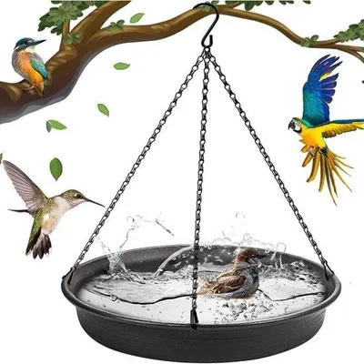 Image de Bain pour oiseaux en métal, pour l'extérieur - Diamètre : 24,6 cm - Vitesse de la chaîne : 40 cm - Abreuvoir pour oiseaux, idéal pour les arbres