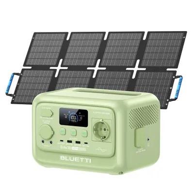 Obrázek produktu pro BLUETTI Elite 30 V2 + 60W solární panel Solární akumulátor 288 Wh Přenosná powerbanka Solární generátor Akumulátor pro záložní napájení domácnosti/nouzové napájení/kempování/nouzové situace – zelená