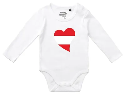 Produktbild von Huuraa Baby Body Österreich Flagge Herz 74 White  Baumwolle Fairtrade Langarmbody Geschenkidee