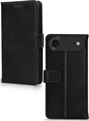 Immagine prodotto di Custodia a libro per iPhone Air in vera pelle con portafoglio integrato - Nera