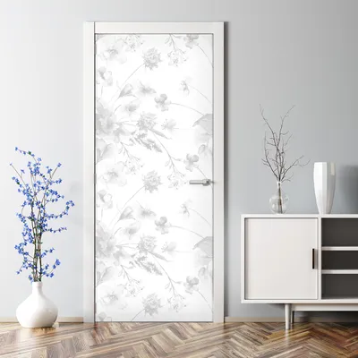 Produktbild von Dekorative Türposter Aufkleber Türsticker selbstklebend Klebefolie Blumen weiß grau 77 x 200 cm