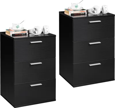 Produktbild von Yaheetech Nachttisch, 2er Set, für Boxspringbett, E1 MDF, schwarz, klassischer Stil, lackiert, 40x39x59 cm (LxBxH), nummerierte Teile für einfachen Aufbau, langer Aluminiumgriff