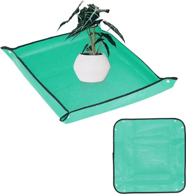 Produktbild von Pflanzen-Umtopfmatte - Wasserdichte Pflanzenmatte für Umtopfen und Garten - Faltbar - Schmutzabweisend - Geeignet für Zimmerpflanzen und Sukkulenten - Grün - 50cm x 50cm