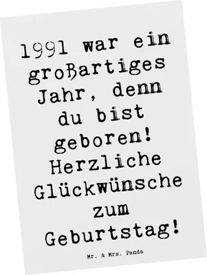 Produktbild von Mr. & Mrs. Panda Postkarte Spruch 1991 Geburtstag - Weiß - Geschenk, Ansichtskarte, Happy Birthday, Geburtsjahr, Ansichtskarten, Erinnerungen, Fotokarte, Alter, geboren