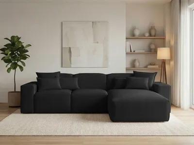 Produktbild von GrainGold Ecksofa L-Form Rechts Leni - Ecksofa fürs Wohnzimmer - Moderne Ecksofa, Wohnzimmer Ecksofa - Eckcouch Schwarz (Komodo 23)